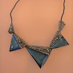 Alexis Bittar Lucite Crystal Trapezoid Collar Bib Necklace Gunmetal Blue